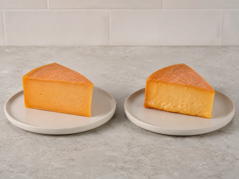 Firm and gently yielding washed-rind cheese wedges showing ripeness | KnowTheCheese