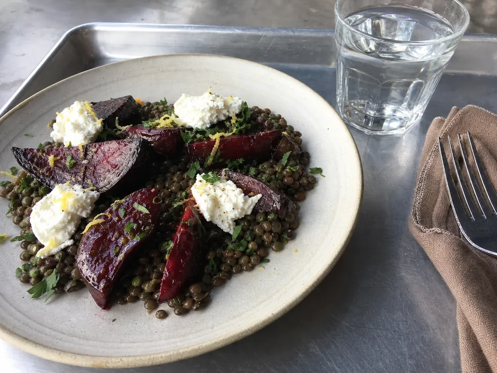 Roasted beets and lentils with spoonfuls of mild fresh goat cheese | KnowTheCheese