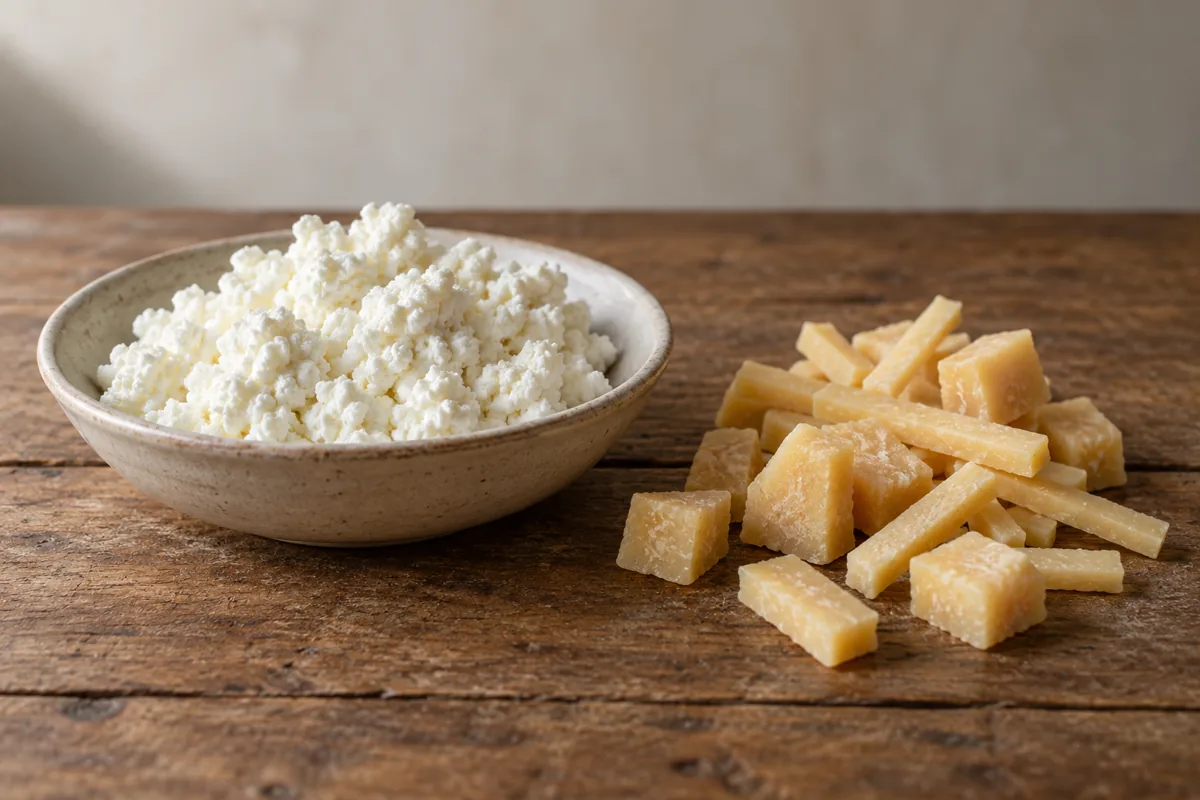 Soft white curd beside small dried hard cubes and sticks - Chhurpi | KnowTheCheese