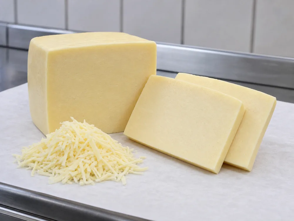 Smooth Chihuahua cheese block with thick slices and fresh shreds - Chihuahua Cheese | KnowTheCheese