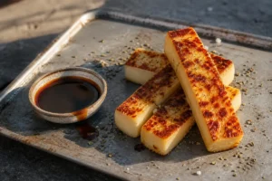 Browned Coalho cheese sticks with cane molasses and oregano | KnowTheCheese