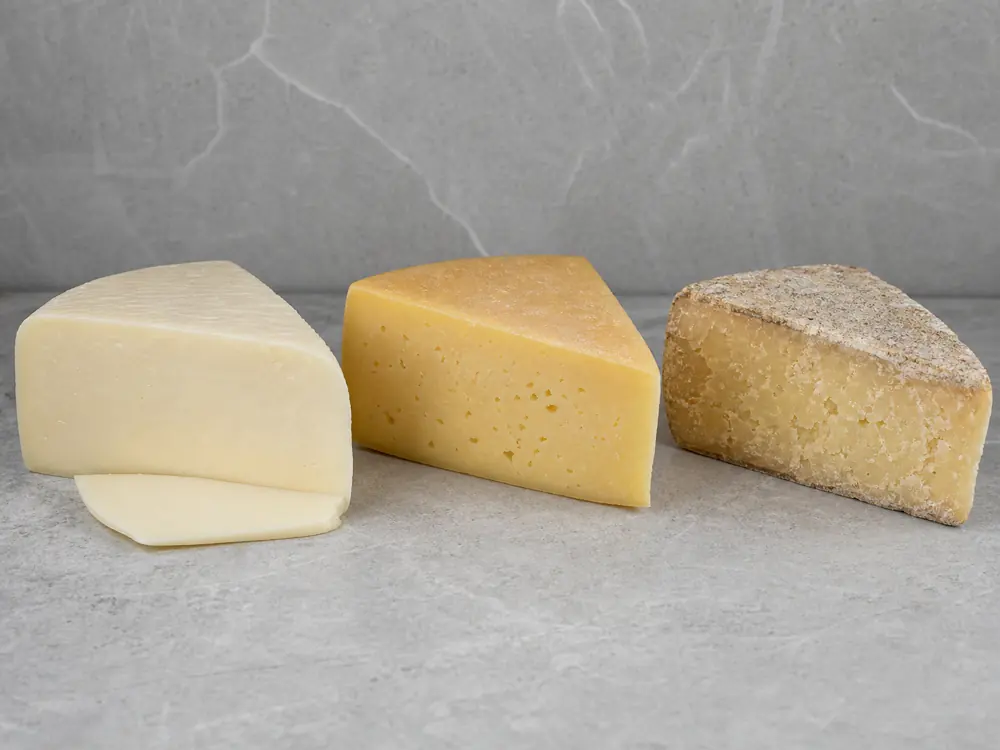 Young moist Colony cheese beside firmer and more mature wedges - Colony Cheese | KnowTheCheese