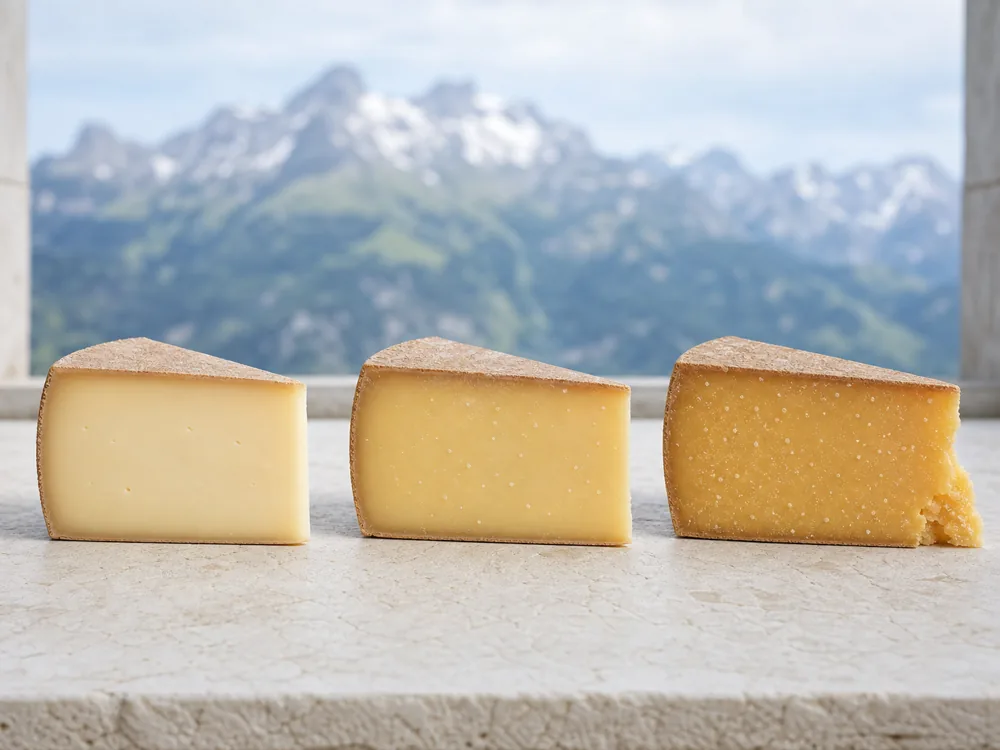 Young, middle-aged, and old Comte wedges showing age changes - Comte | KnowTheCheese