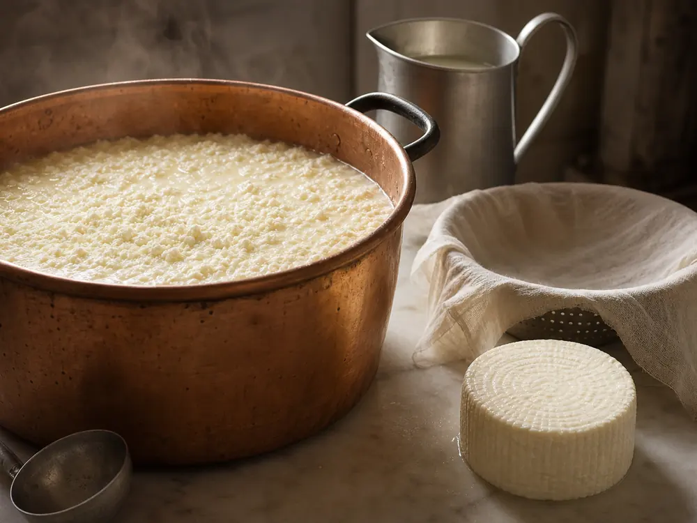 Washed curds draining and pressing into a small Coolea-style wheel - Coolea | KnowTheCheese