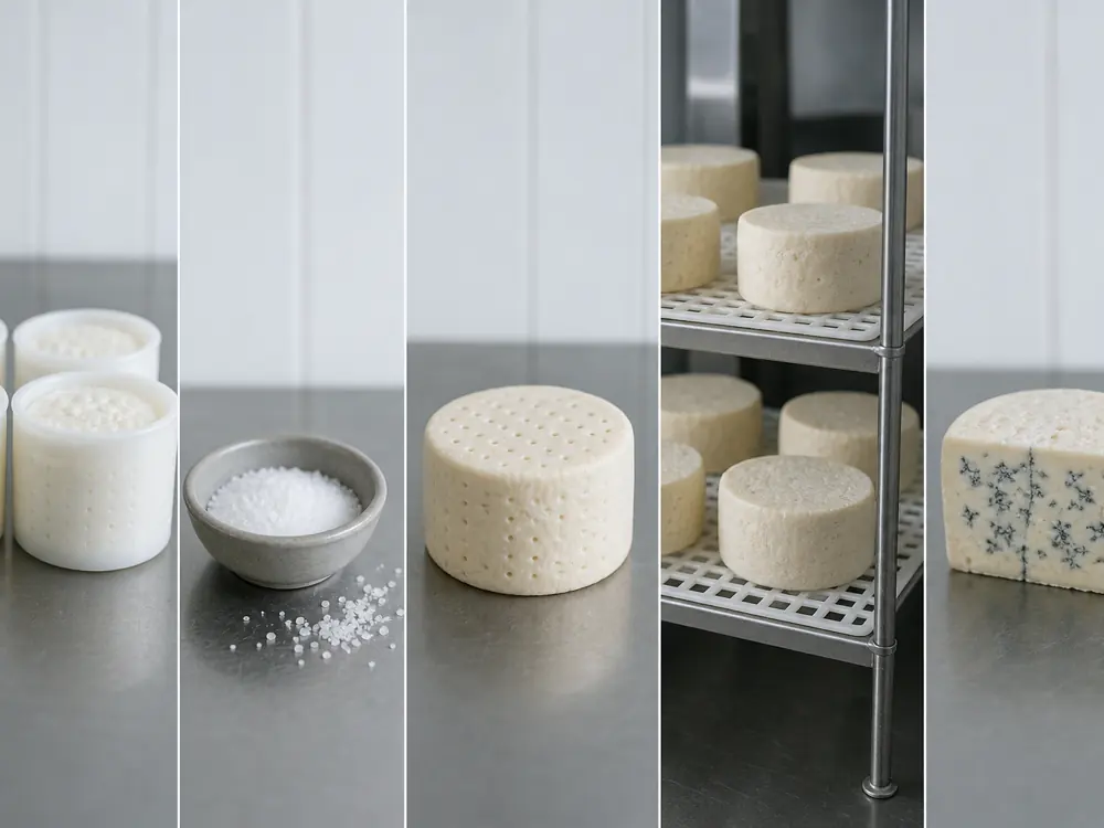Curd molding dry salting piercing and maturing stages for Cornish Blue - Cornish Blue | KnowTheCheese