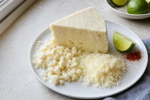 Cotija wedge with crumbled and grated cheese - Cotija Cheese | KnowTheCheese