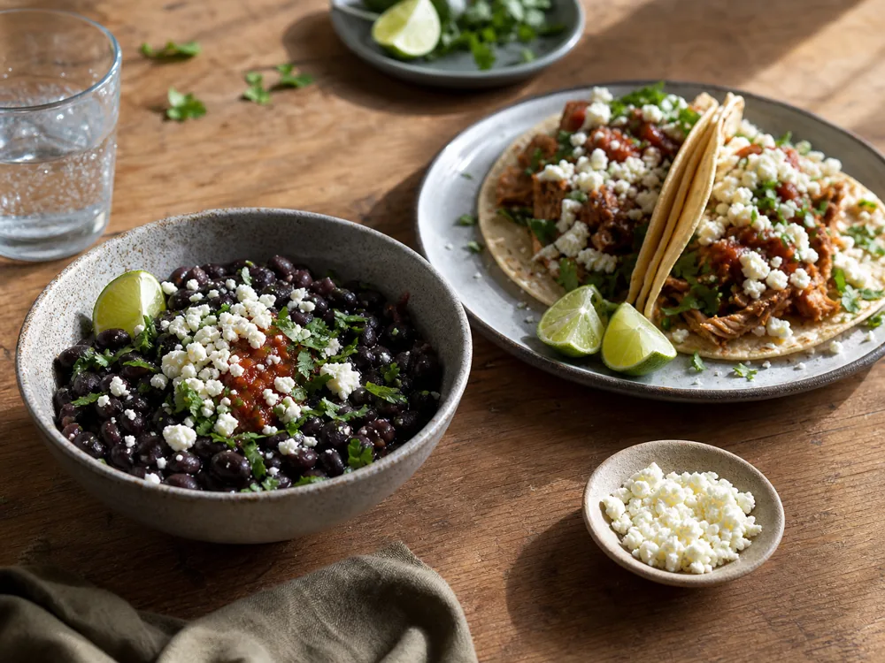 Cotija crumbles over beans and tacos - Cotija Cheese | KnowTheCheese