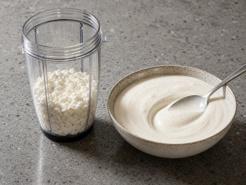 Cottage cheese curds beside a smooth blended sauce - Cottage Cheese | KnowTheCheese