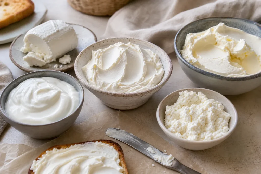 Creamy dairy bowls arranged as cream cheese substitutes - Cream cheese substitutes | KnowTheCheese