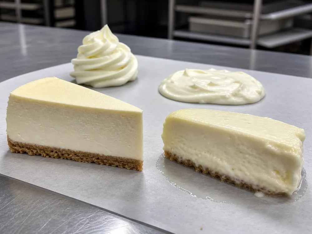 Firm cheesecake and frosting beside loose substitutes that slump and spread - Cream cheese substitutes | KnowTheCheese