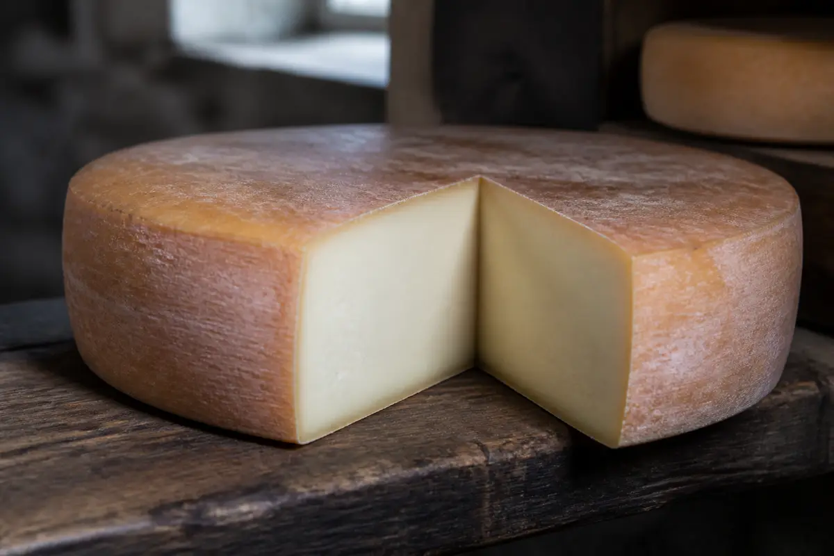 Amber-rind wheel with a pale compact flexible paste - Crucolo cheese | KnowTheCheese