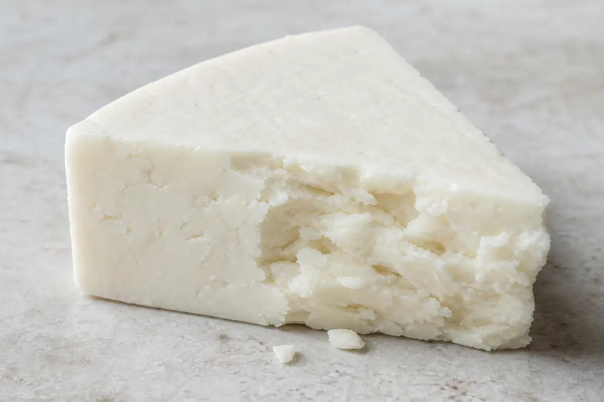 Bright white wedge with a moist angular broken face - Crumbly Lancashire cheese | KnowTheCheese