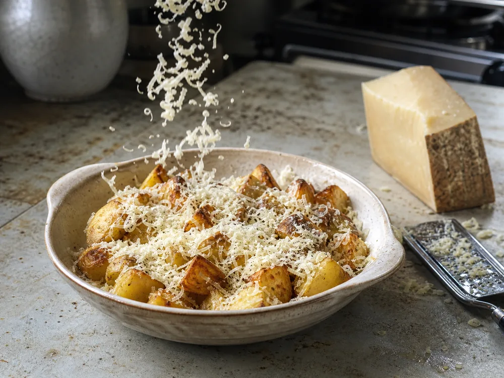 Doddington cheese grated over roasted potatoes - Doddington | KnowTheCheese