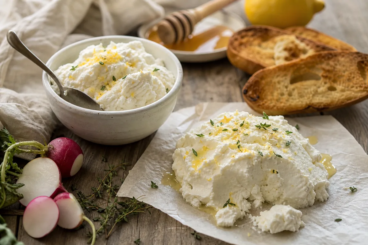 Driftless fresh sheep milk cheese with herbs lemon honey toast and radishes - Driftless | KnowTheCheese