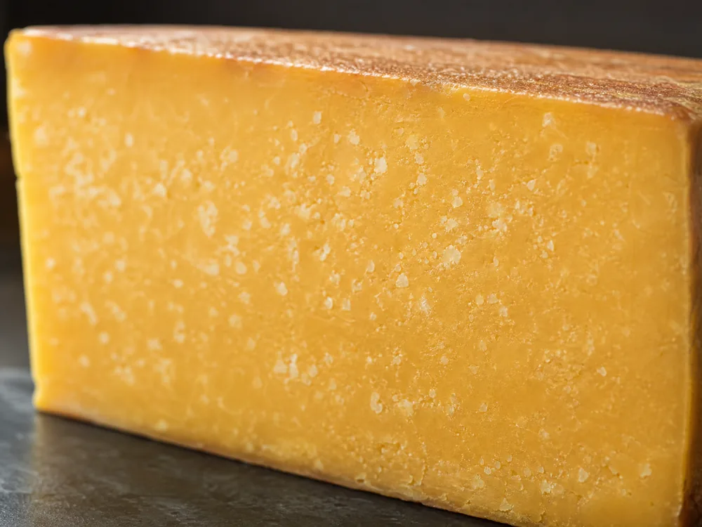 Close-up of aging crystals in Dubliner cheese - Dubliner cheese | KnowTheCheese