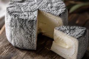 Round of Edith cheese with a grey ash-dusted wrinkled rind - Edith cheese | KnowTheCheese