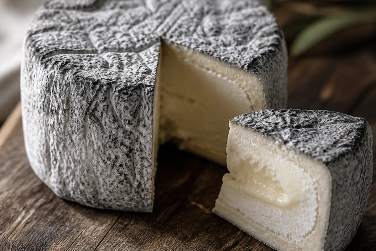 Round of Edith cheese with a grey ash-dusted wrinkled rind - Edith cheese | KnowTheCheese