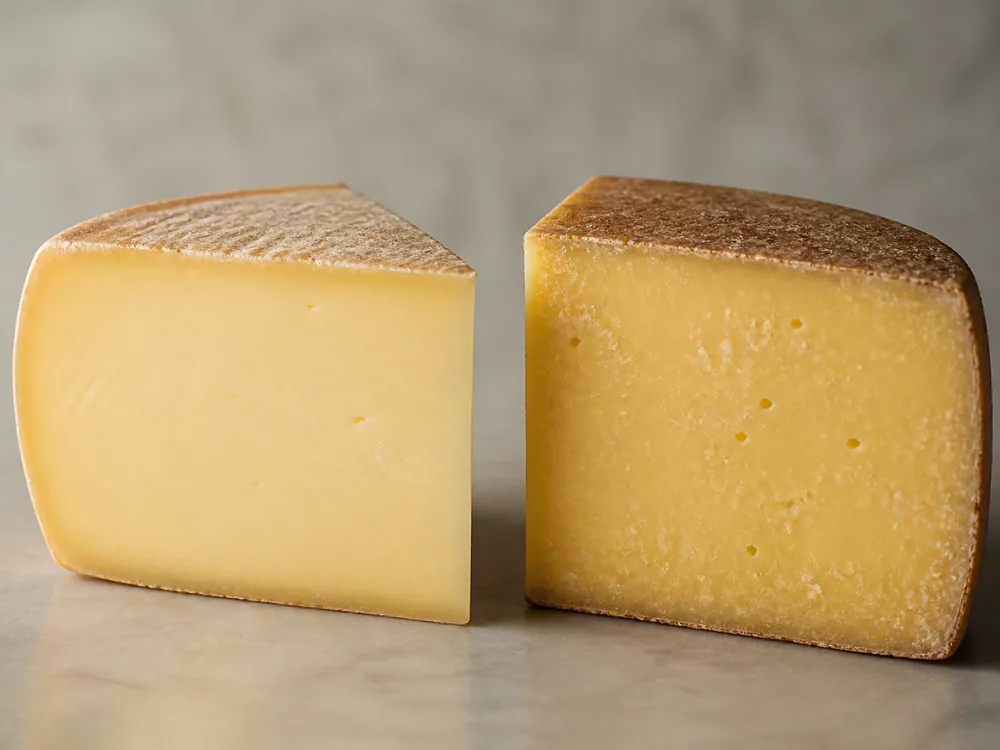 Etorki cheese wedge beside an Ossau-Iraty wedge for comparison - Etorki cheese | KnowTheCheese