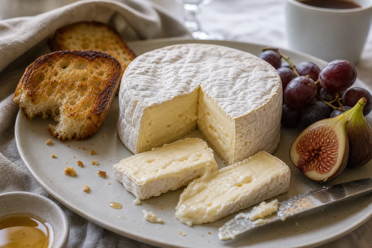 Explorateur-style triple-cream cheese with bloomy rind, brioche, grapes, fig, honey, and knife smear - Explorateur cheese | KnowTheCheese