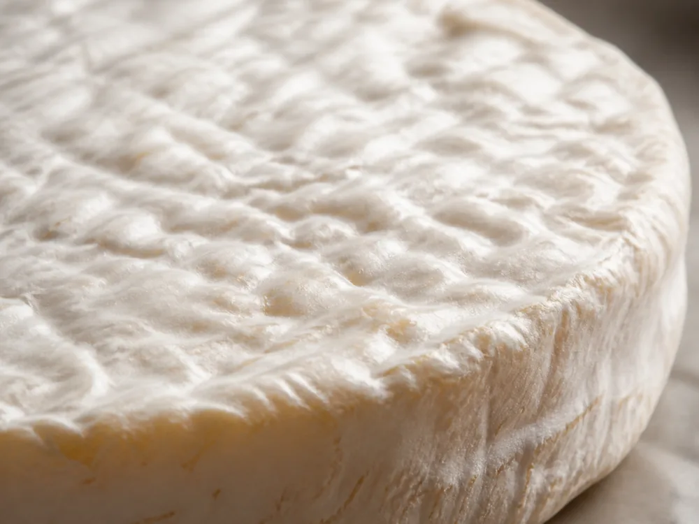 Close-up of the wrinkled creamy-white rind of Finn cheese - Finn cheese | KnowTheCheese