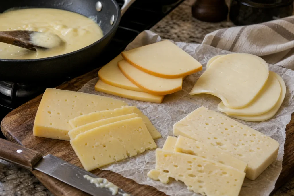 Pale melting cheeses arranged as Fontina substitutes - Fontina substitutes | KnowTheCheese