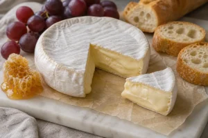 Fromager d'Affinois-style bloomy cheese with baguette, grapes, and honeycomb - Fromager d'Affinois cheese | KnowTheCheese