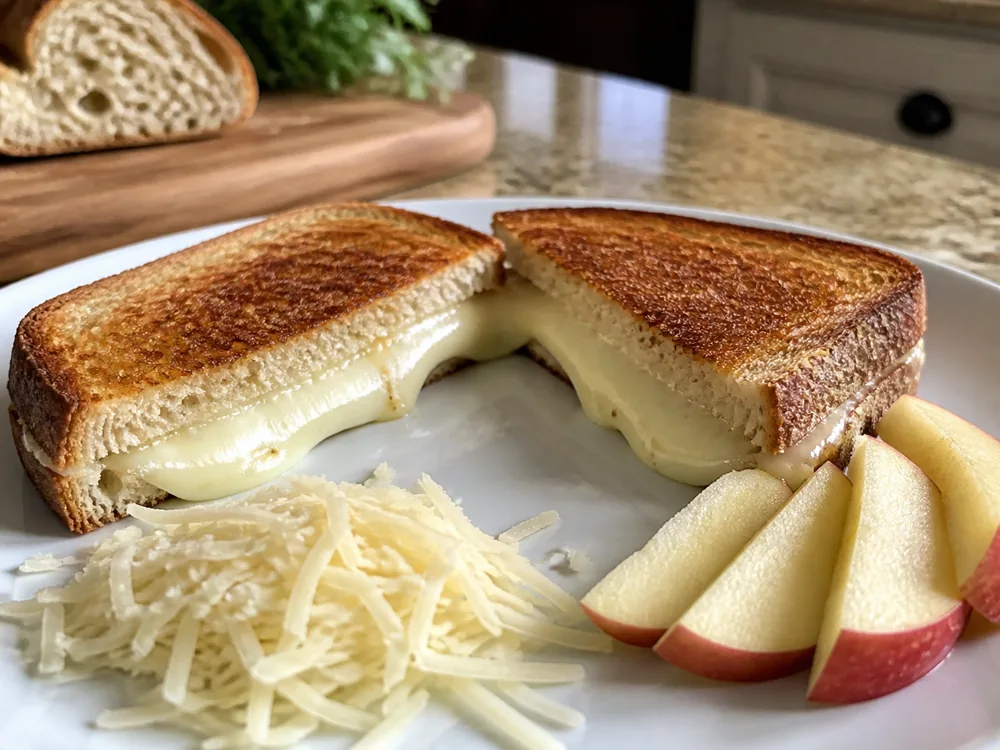 Grilled sandwich with smooth pale melted goat Cheddar - Goat Cheddar | KnowTheCheese
