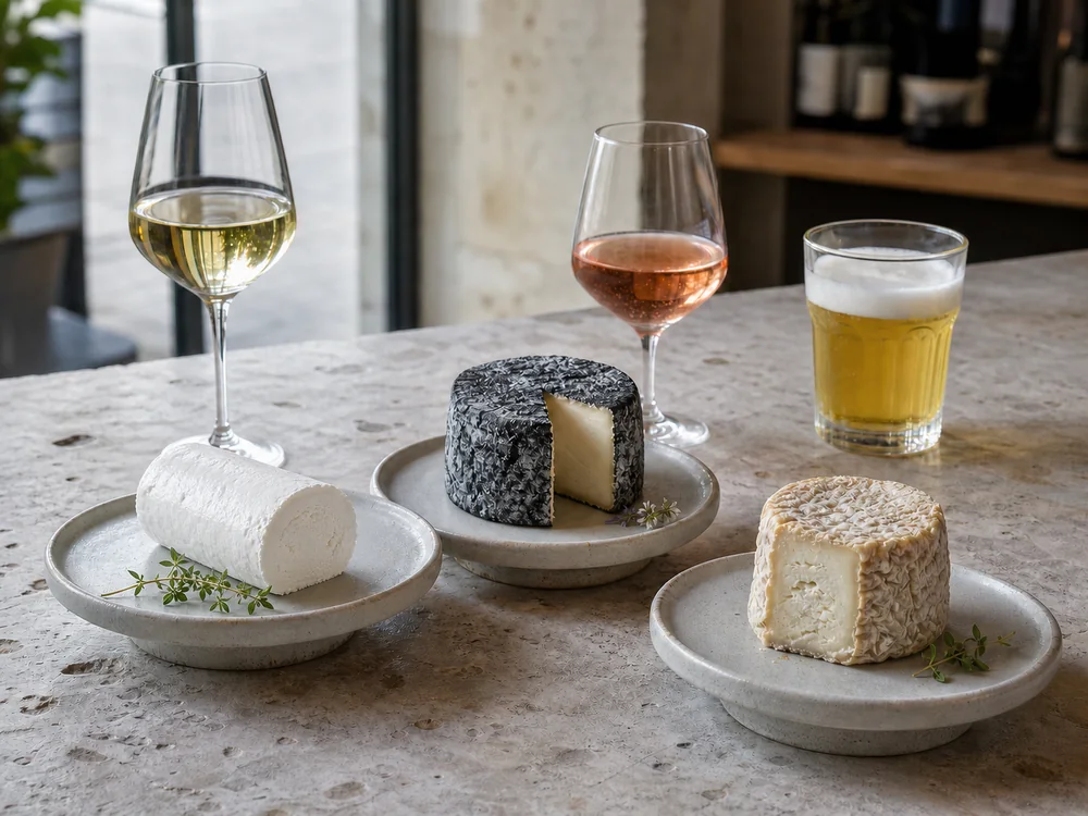 Fresh, ash-coated, and aged goat cheeses with white wine, rose, and wheat beer - Goat cheese pairing | KnowTheCheese