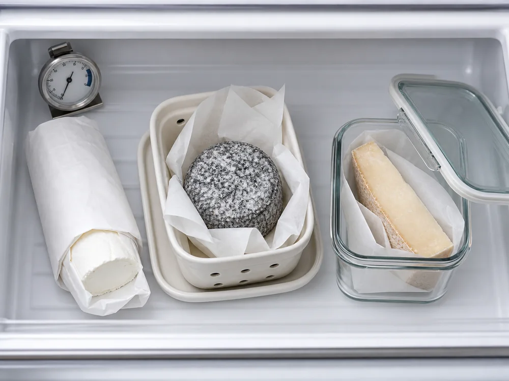 Fresh, ash-coated, and aged goat cheeses wrapped for refrigerator storage - Goat cheese | KnowTheCheese