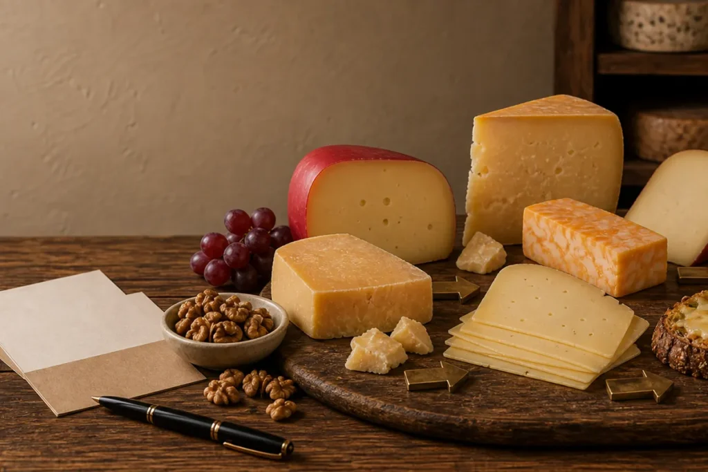 Gouda substitute board with young Gouda, aged Gouda, Edam, Havarti, Colby, mild cheddar, and melted toast - Gouda substitutes | KnowTheCheese