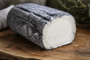 Wheel of Harbison cheese wrapped in spruce bark with soft interior