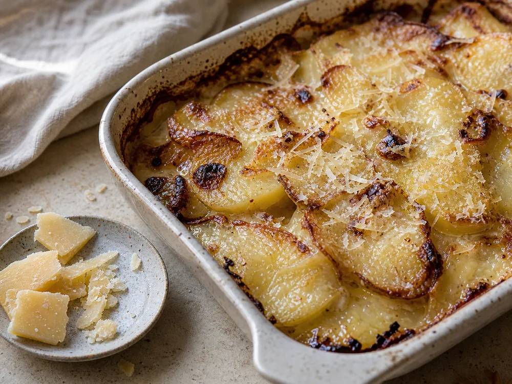 Aged cheese grated over browned potato gratin - Heidi Aged Cheese | KnowTheCheese