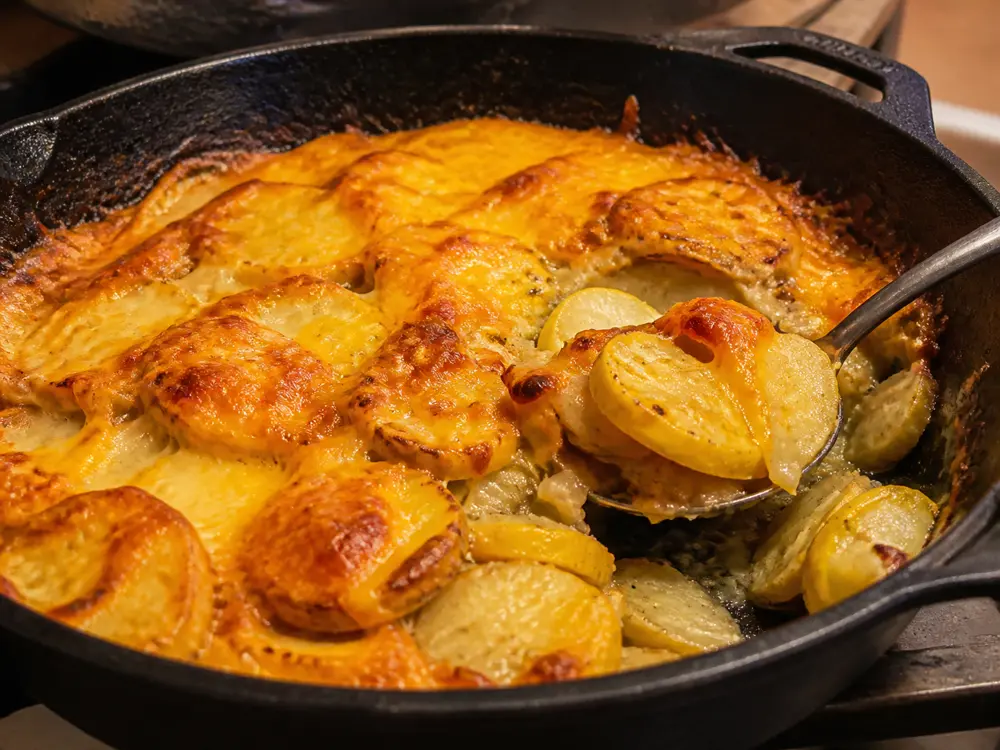 Melted hoop cheese browned over a potato and squash casserole - Hoop cheese | KnowTheCheese