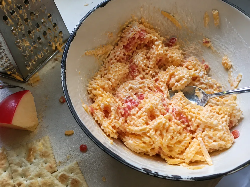 Grated hoop cheese with pimentos and mayonnaise for a Southern spread - Hoop cheese | KnowTheCheese