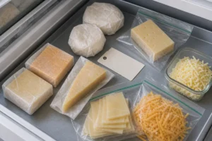 Cheese portions wrapped and packed for freezing - How to freeze cheese | KnowTheCheese