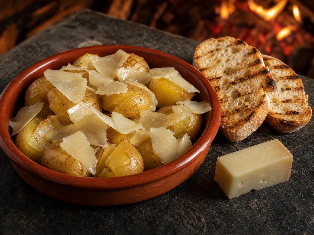 Idiazabal shavings over warm potatoes with grilled bread - Idiazabal | KnowTheCheese