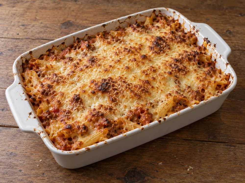 Baked pasta dish topped with grated cheese browned in patches - Kashar cheese | KnowTheCheese