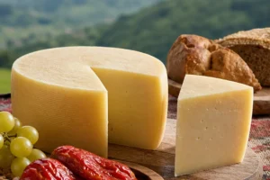 Kashkaval wheel and wedge on a Balkan table - Kashkaval cheese | KnowTheCheese