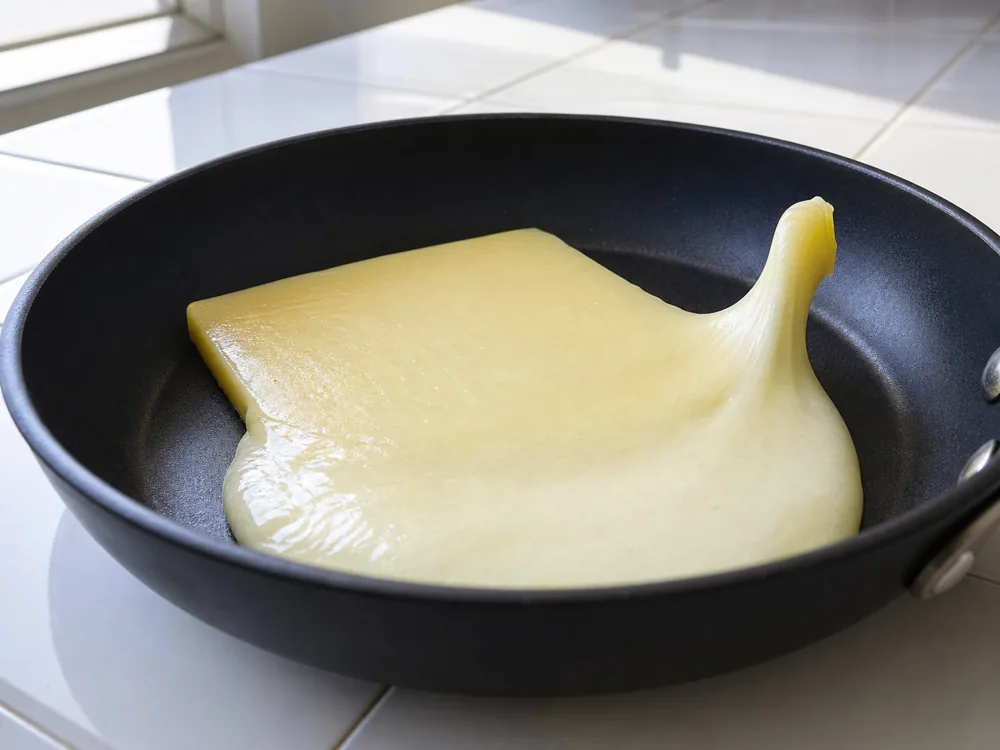 Kasseri slice softening cohesively with a modest pasta-filata stretch - Kasseri | KnowTheCheese