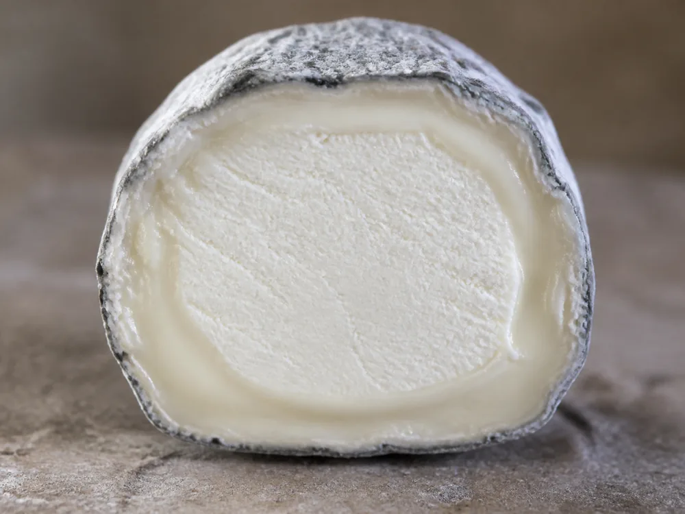 Creamy ripened edge surrounding a firmer white goat cheese core - Kidderton Ash | KnowTheCheese
