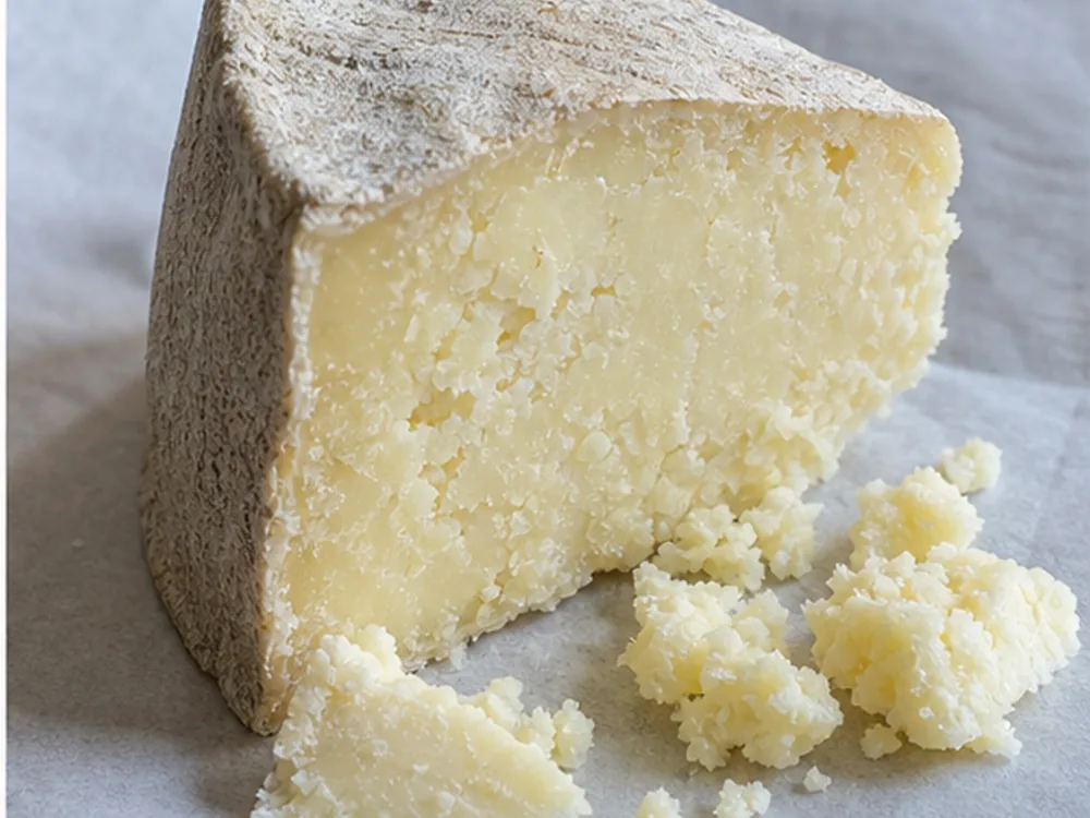 Crumbly pale farmhouse Lancashire wedge with cloth rind - Kirkham's Lancashire | KnowTheCheese