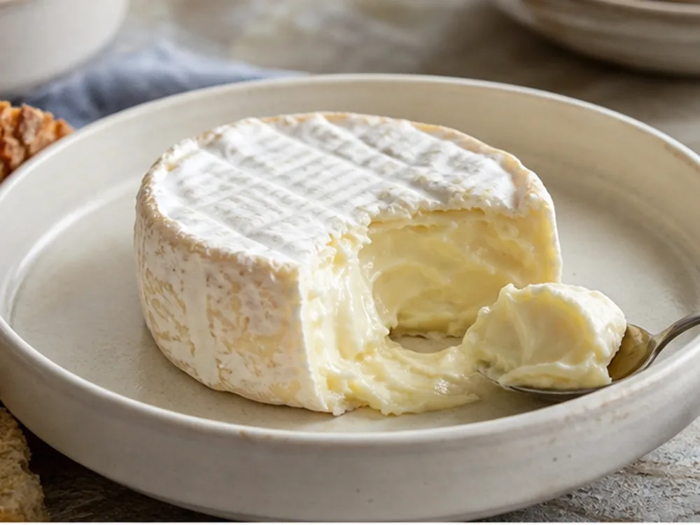 Spoonable bloomy rind soft cheese with bread pear and honey - La Tur | KnowTheCheese