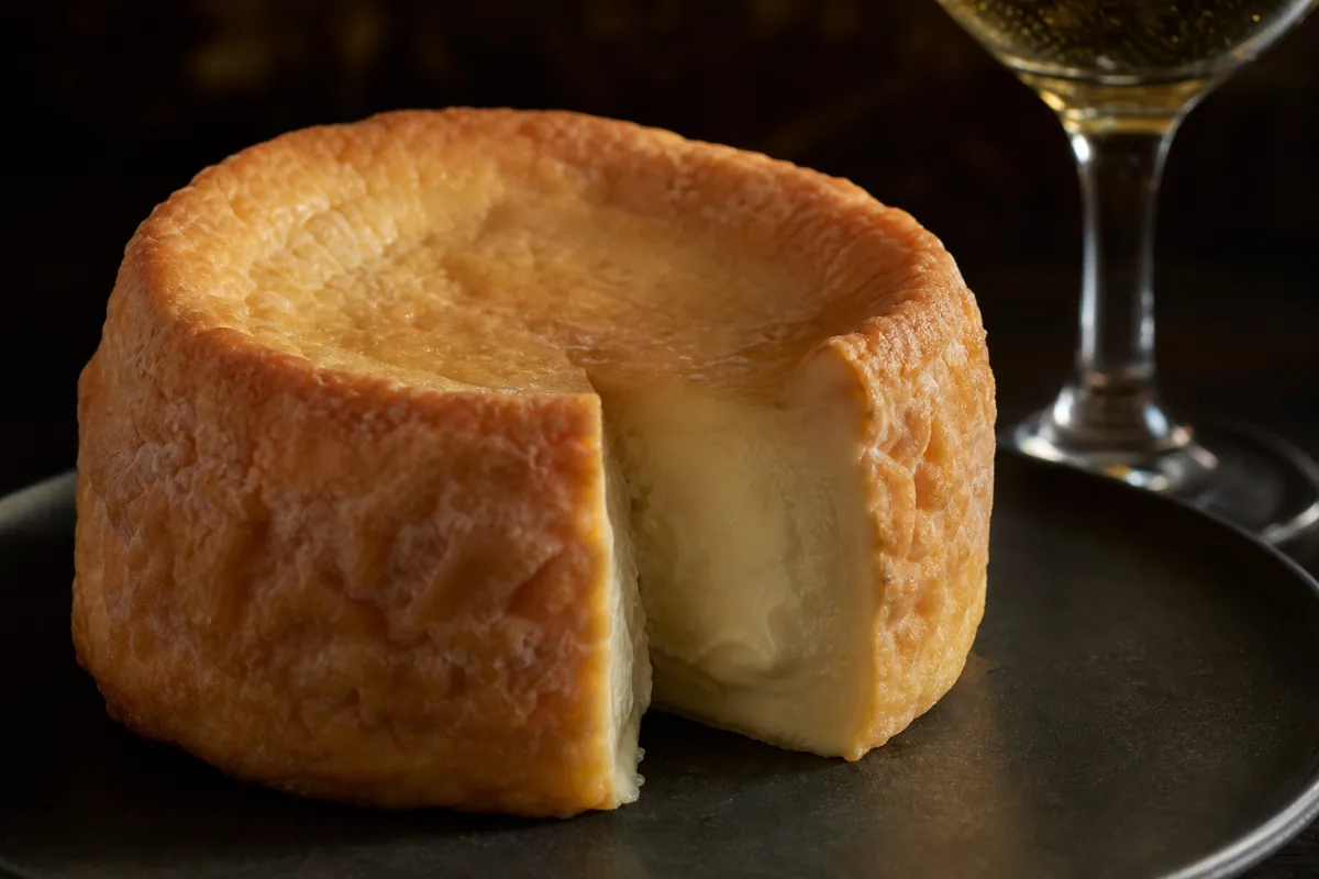 Small Langres with orange rind and sunken concave top - Langres cheese | KnowTheCheese