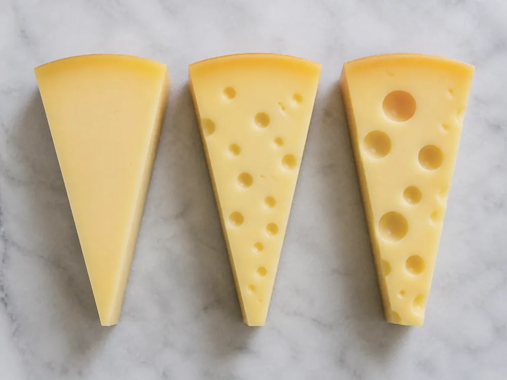 Gouda Leerdammer and Emmental textures compared side by side - Leerdammer | KnowTheCheese