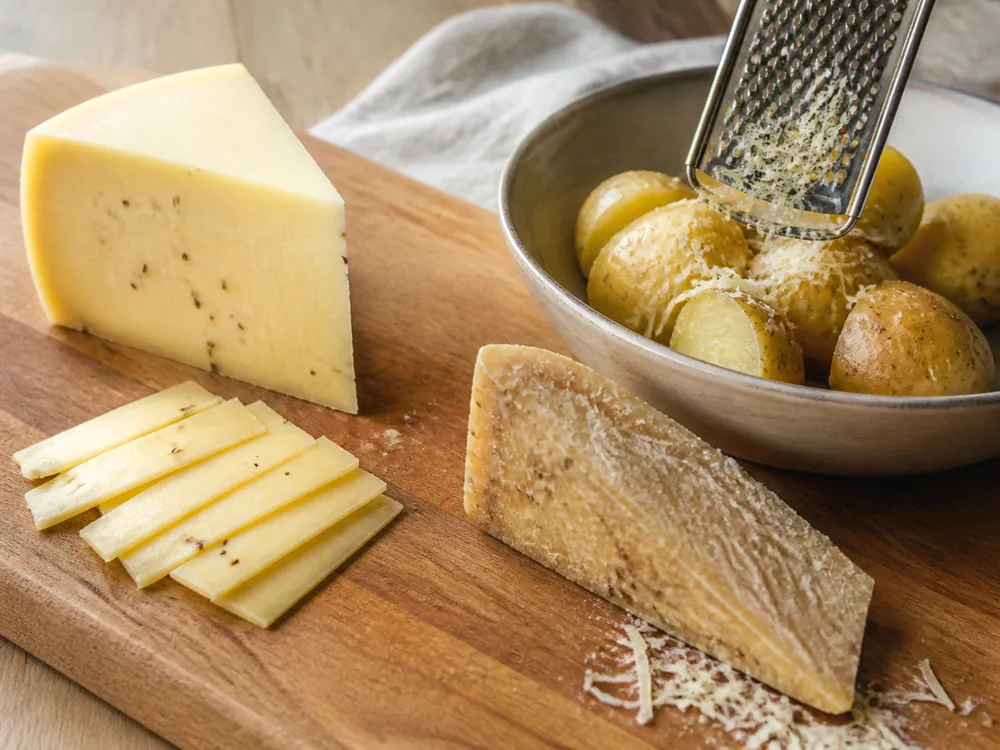Younger sliced and older grated stages of Leyden cheese - Leyden | KnowTheCheese