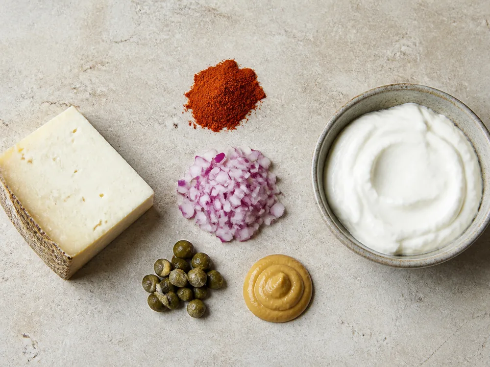 Sheep cheese quark paprika onion capers and mustard for Liptauer - Liptauer | KnowTheCheese