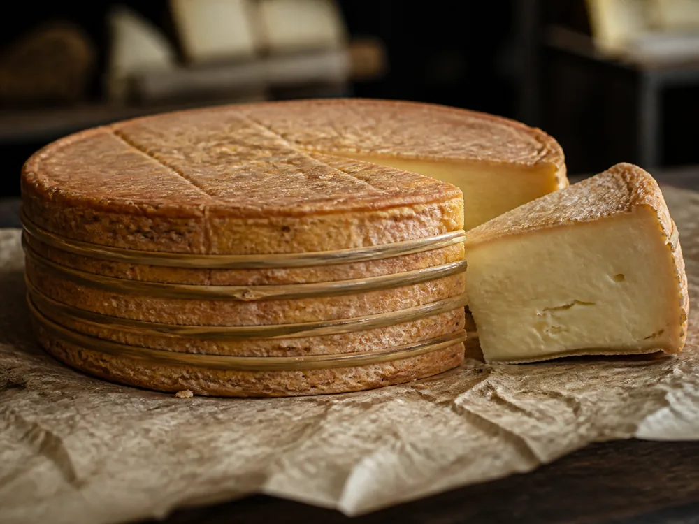 Close view of Livarot-style side bands and creamy cut paste - Livarot | KnowTheCheese