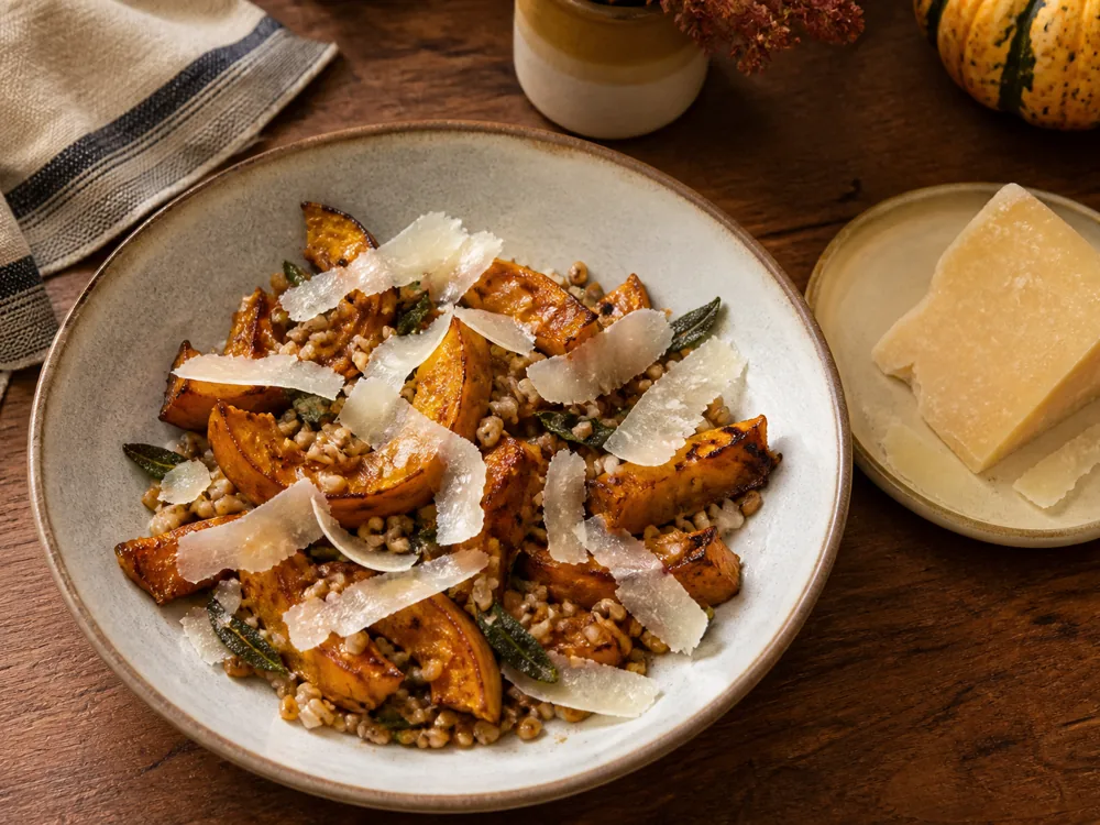 Aged Marisa shavings over roasted squash and farro - Marisa | KnowTheCheese