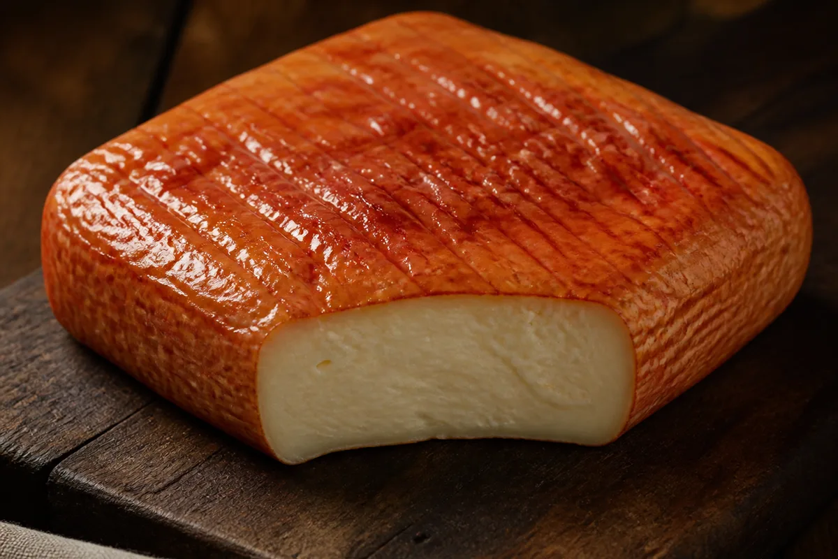 A square Maroilles with a sticky orange-red washed rind and ivory paste - Maroilles | KnowTheCheese