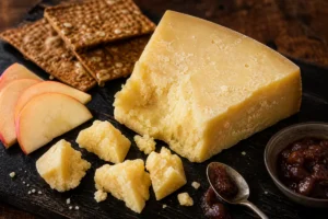 Crumbly vintage cheddar style cheese with apple crackers and chutney - Mersey Valley Original Vintage | KnowTheCheese